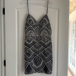 Jeweled jovani evening dress - gunmetal silver with pearls